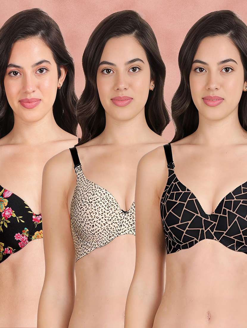 pack of 3 printed bra combos