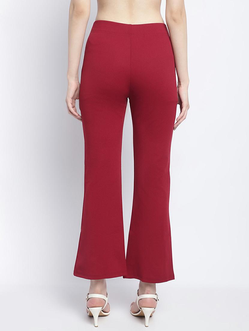 women maroon lycra bootcut trouser - 21389086 -  Standard Image - 3