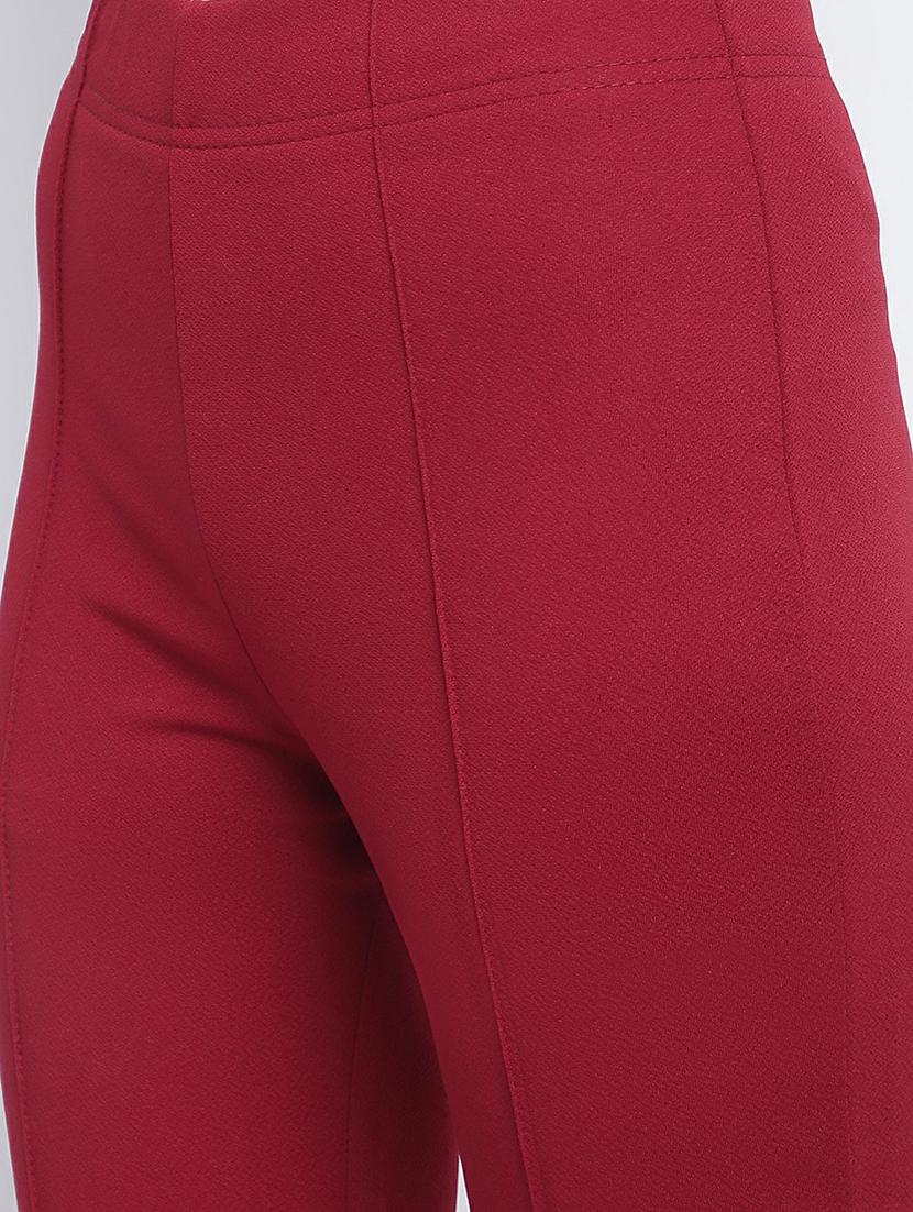 women maroon lycra bootcut trouser - 21389086 -  Standard Image - 5