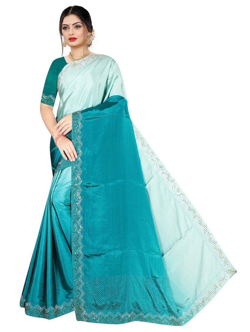 women light blue embellished saree with blouse