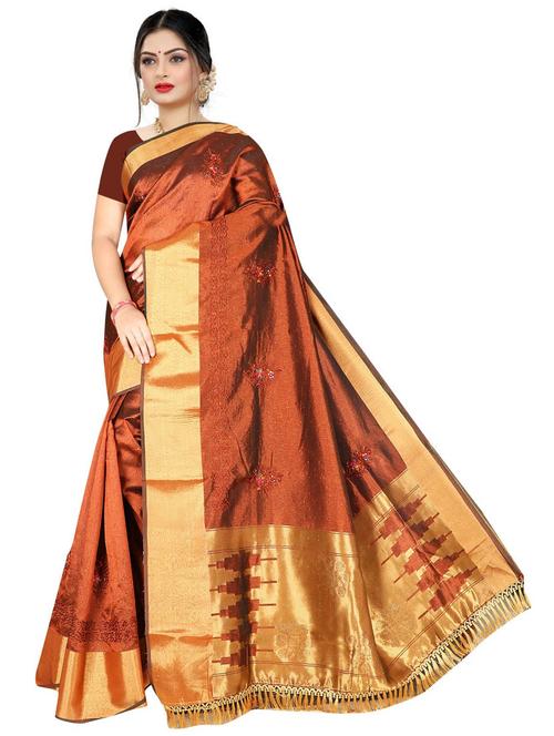 women orange embroidered saree with blouse - 21389152 - Standard Image - 0