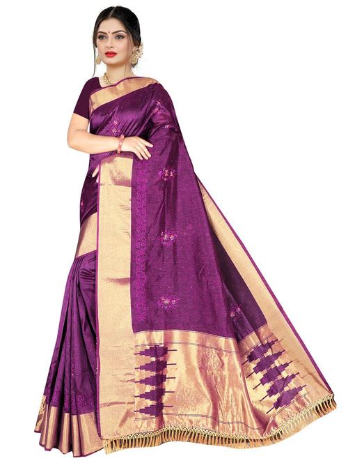 women purple embroidered saree with blouse - 21389153 - Standard Image - 0