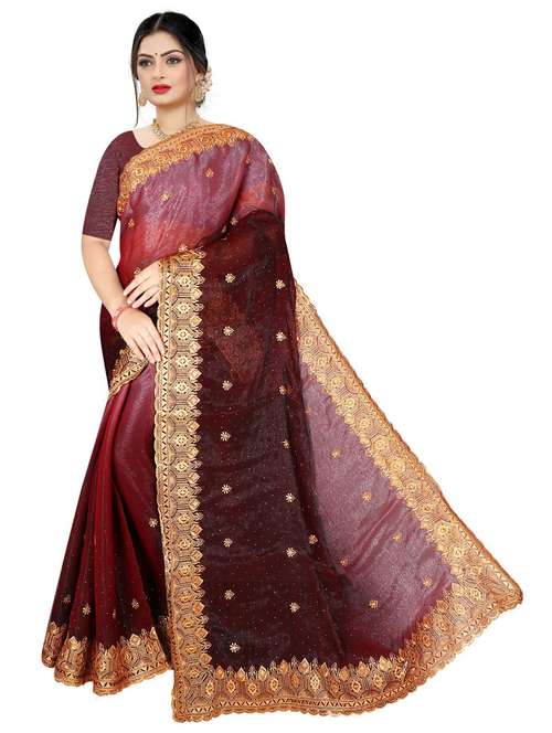 women maroon embroidered saree with blouse - 21389154 - Standard Image - 0