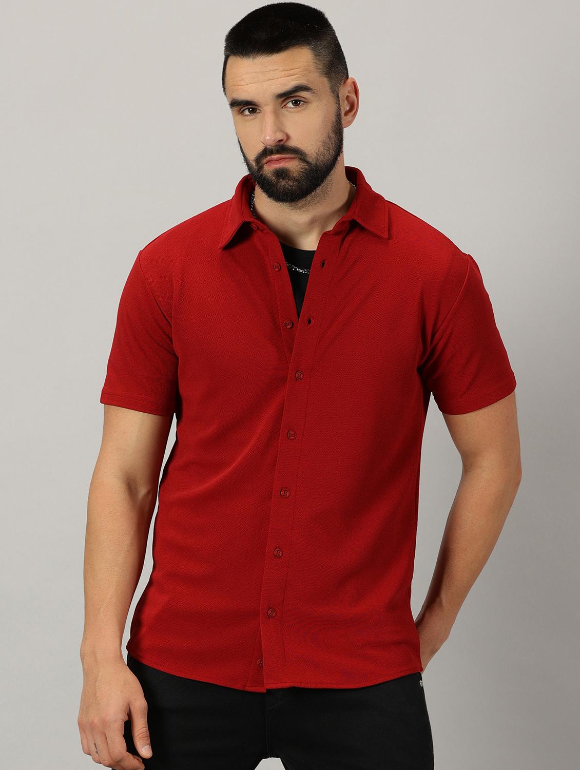 red solid cotton casual shirt - 21389157 - Zoom Image - 0