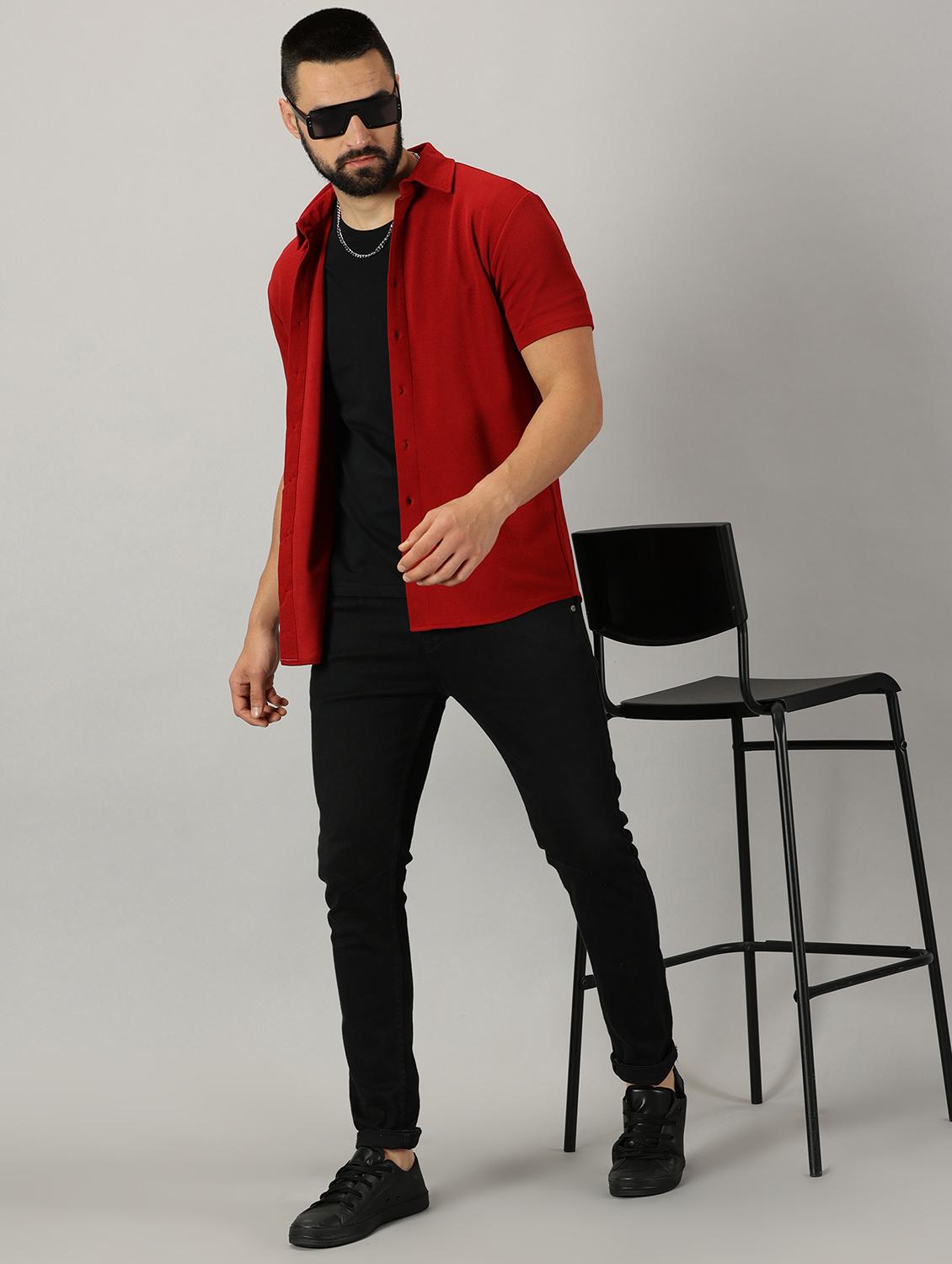 red solid cotton casual shirt - 21389157 - Standard Image - 3