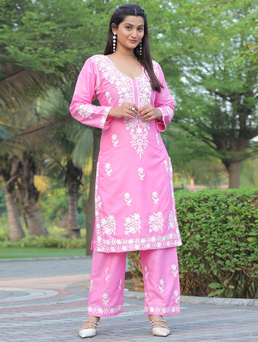 women chikankari kurta pant set - 21389314 - Zoom Image - 0