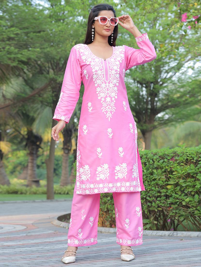 women chikankari kurta pant set - 21389314 - Standard Image - 3