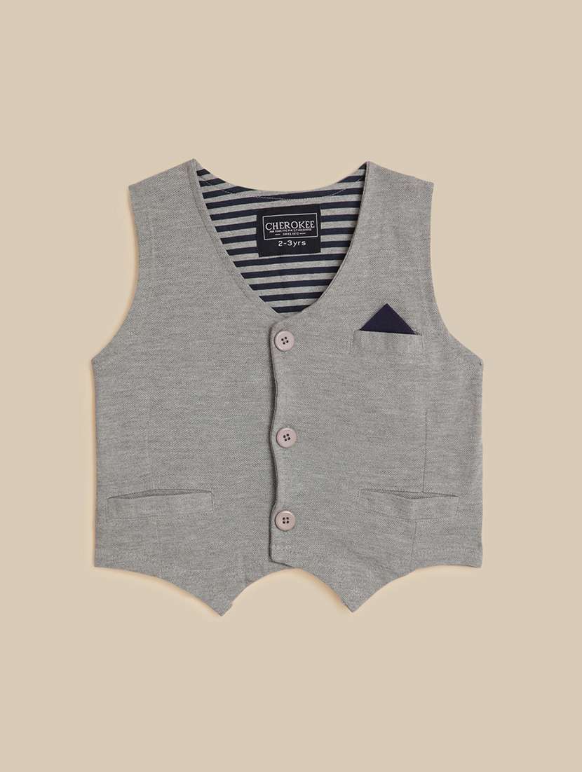 kids grey melange cotton nehru jacket