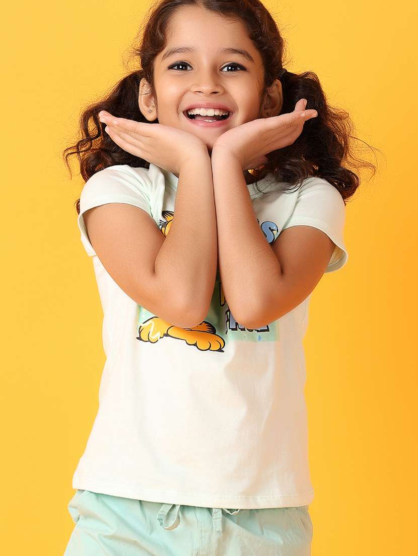 girls front printed round neck tee - 21389795 -  Standard Image - 3