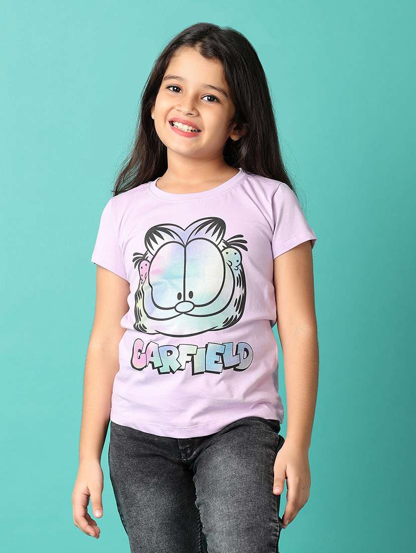 girls round neck front printed regular tee