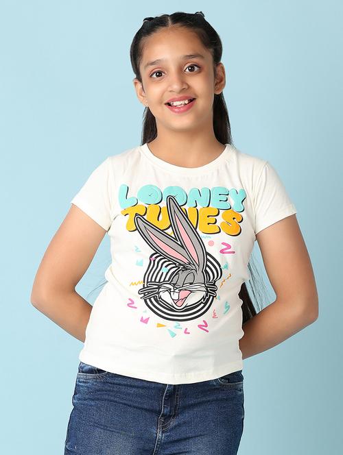 girls round neck front printed regular tee - 21389797 - Standard Image - 0