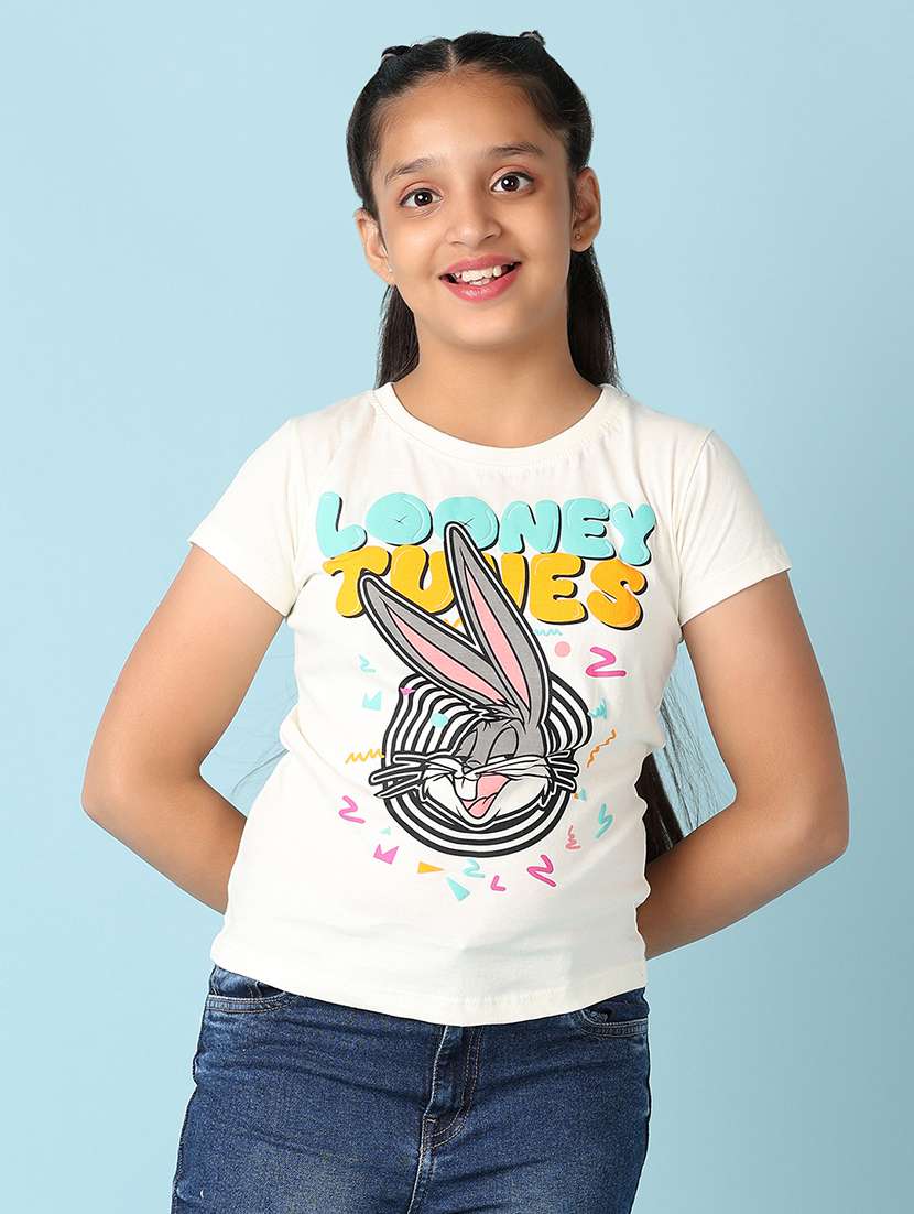 girls round neck front printed regular tee - 21389797 - Zoom Image - 0