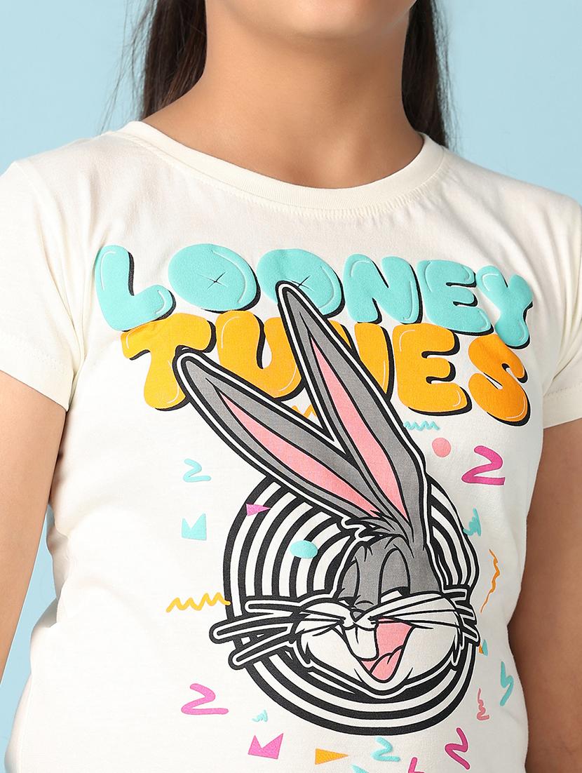girls round neck front printed regular tee - 21389797 - Standard Image - 5