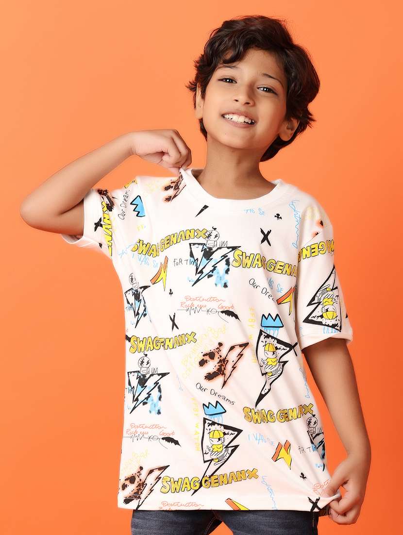 boys white printed cotton t-shirt