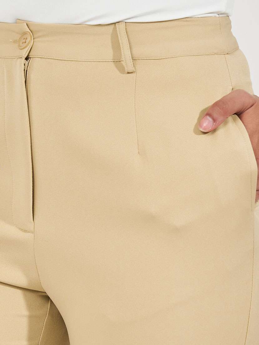 women beige solid mid rise bootcut trouser - 21390745 -  Standard Image - 3