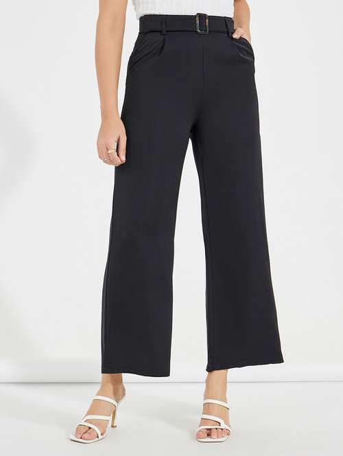 women black polyester wide leg trouser - 21390749 -  Standard Image - 0
