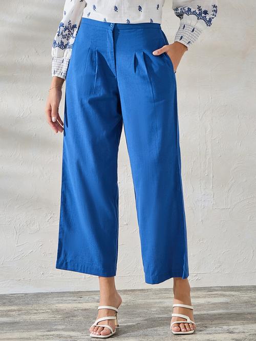 women solid mid rise wide leg trouser - 21390751 -  Standard Image - 0