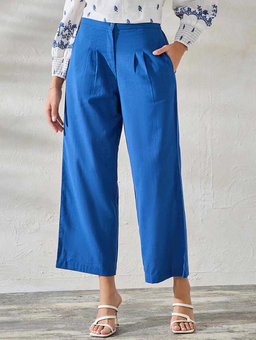 women solid mid rise wide leg trouser - 21390751 -  Zoom Image - 0