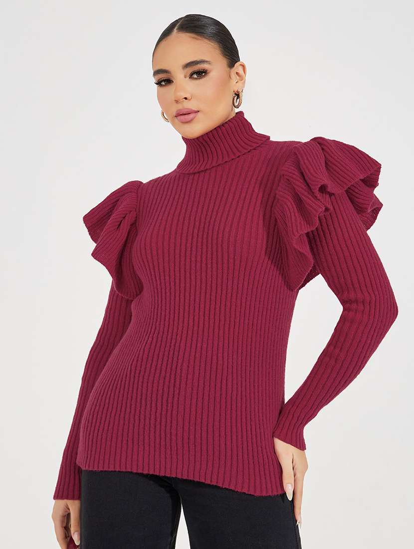 women pink solid turtle neck pullover - 21390824 -  Zoom Image - 0