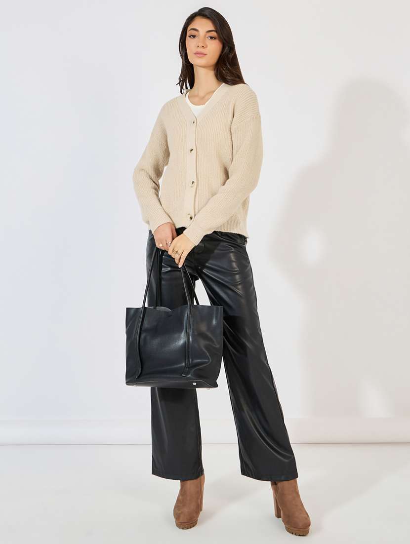 women beige self design long sleeve cardigan - 21390831 -  Standard Image - 3