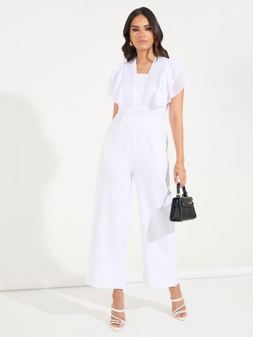 women white solid flard sleeve full length jumpsuit - - 21390833 - Standard Image - 0