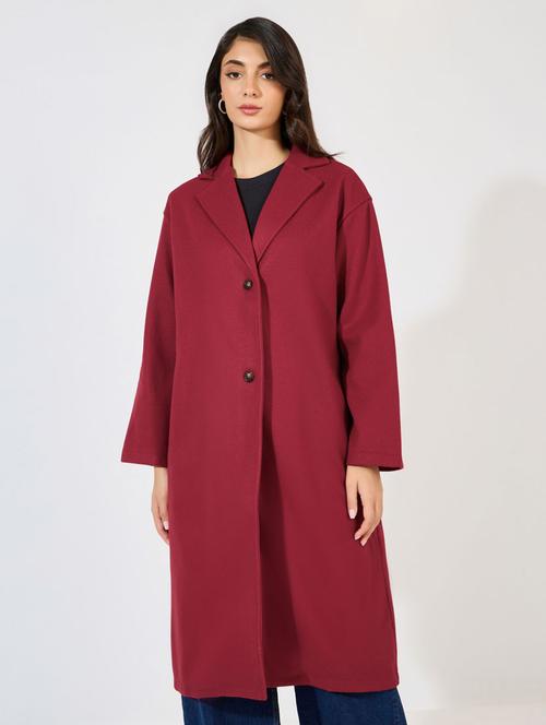 women burgundy solid long sleeve trench coat - 21390872 -  Standard Image - 0