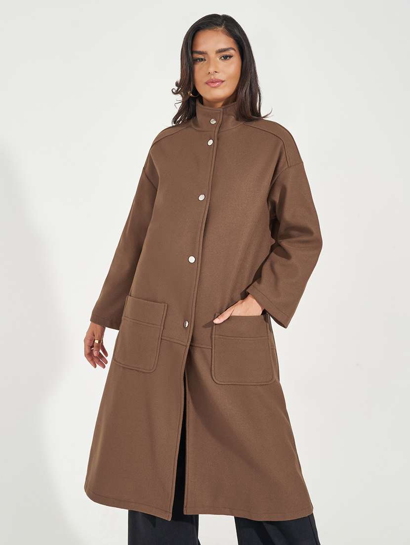 women brown solid full sleeve coat - 21390873 -  Standard Image - 3