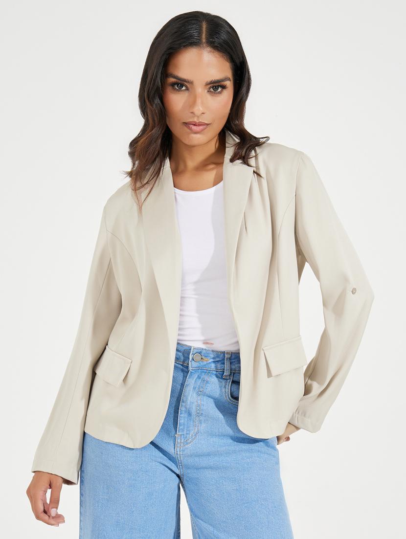 women beige solid casual blazer - 21390876 -  Zoom Image - 0