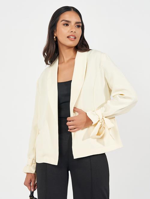 women beige solid casual blazer - 21390878 -  Standard Image - 0
