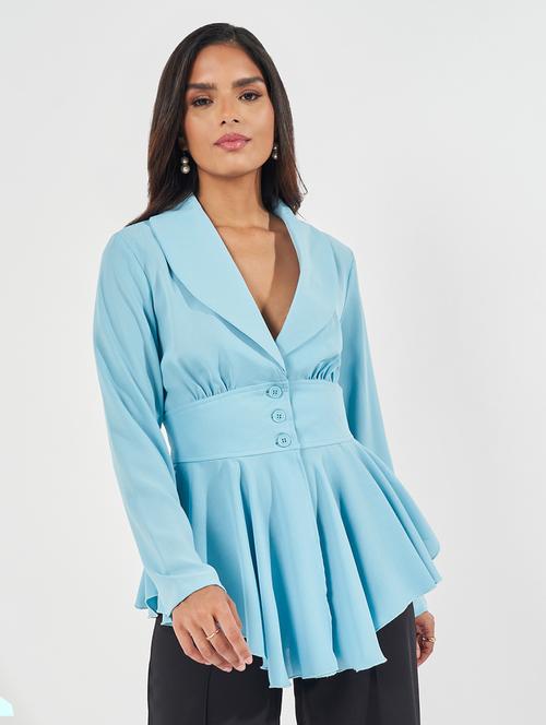 women pleated hem button detail blazer - 21390879 - Standard Image - 0