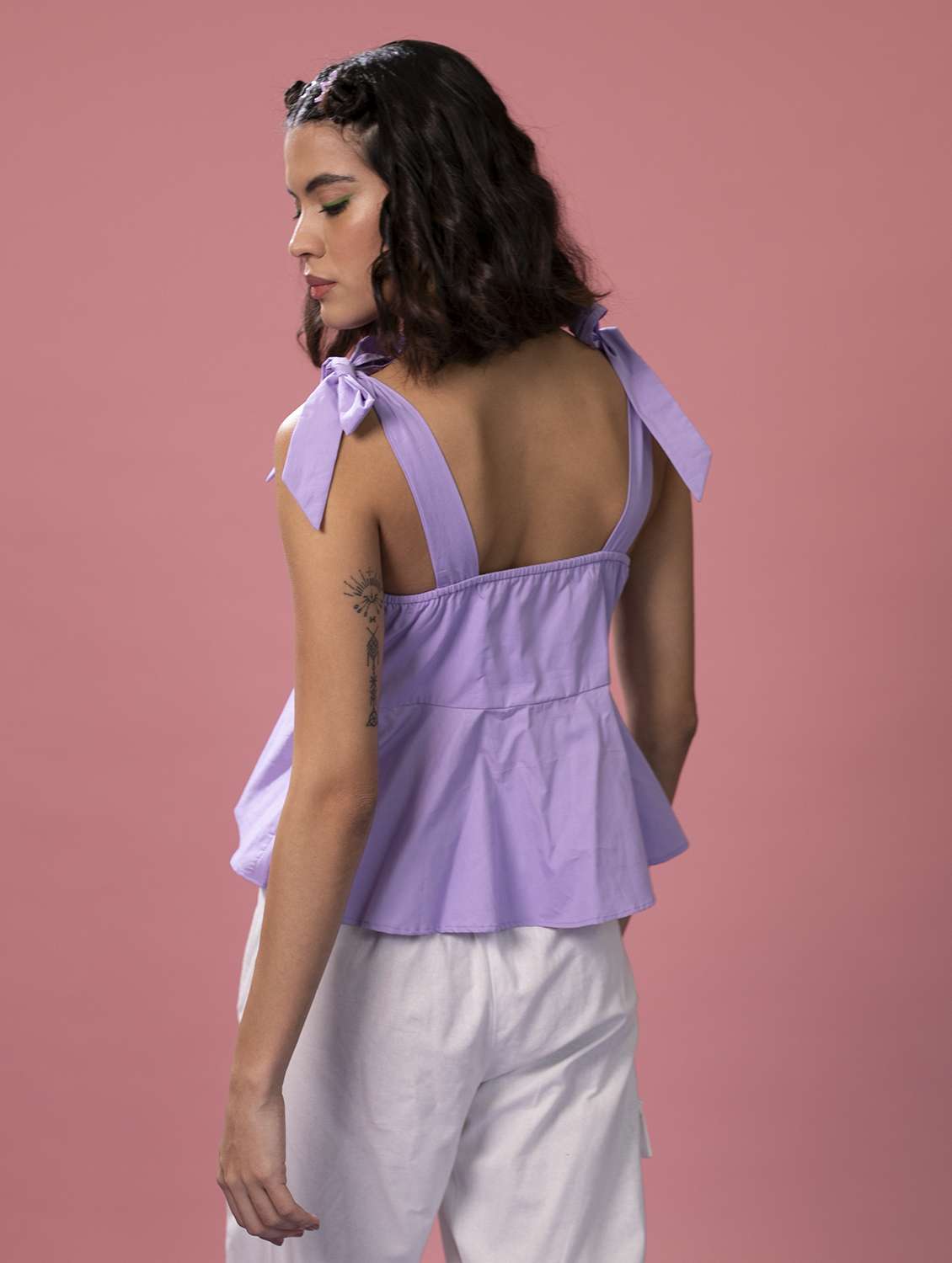 women solid tie up neck peplum top - 21390920 -  Standard Image - 3