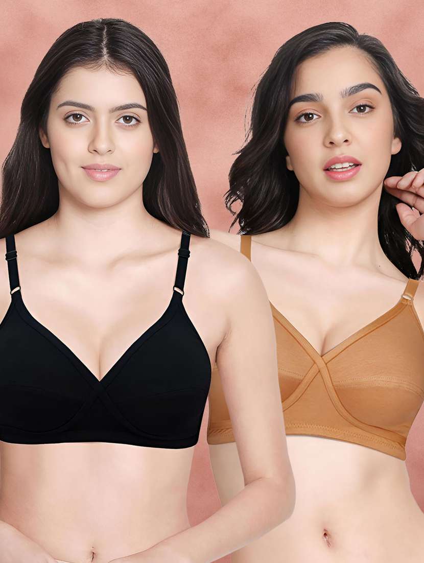 pack of 2 women solid cotton regular bra