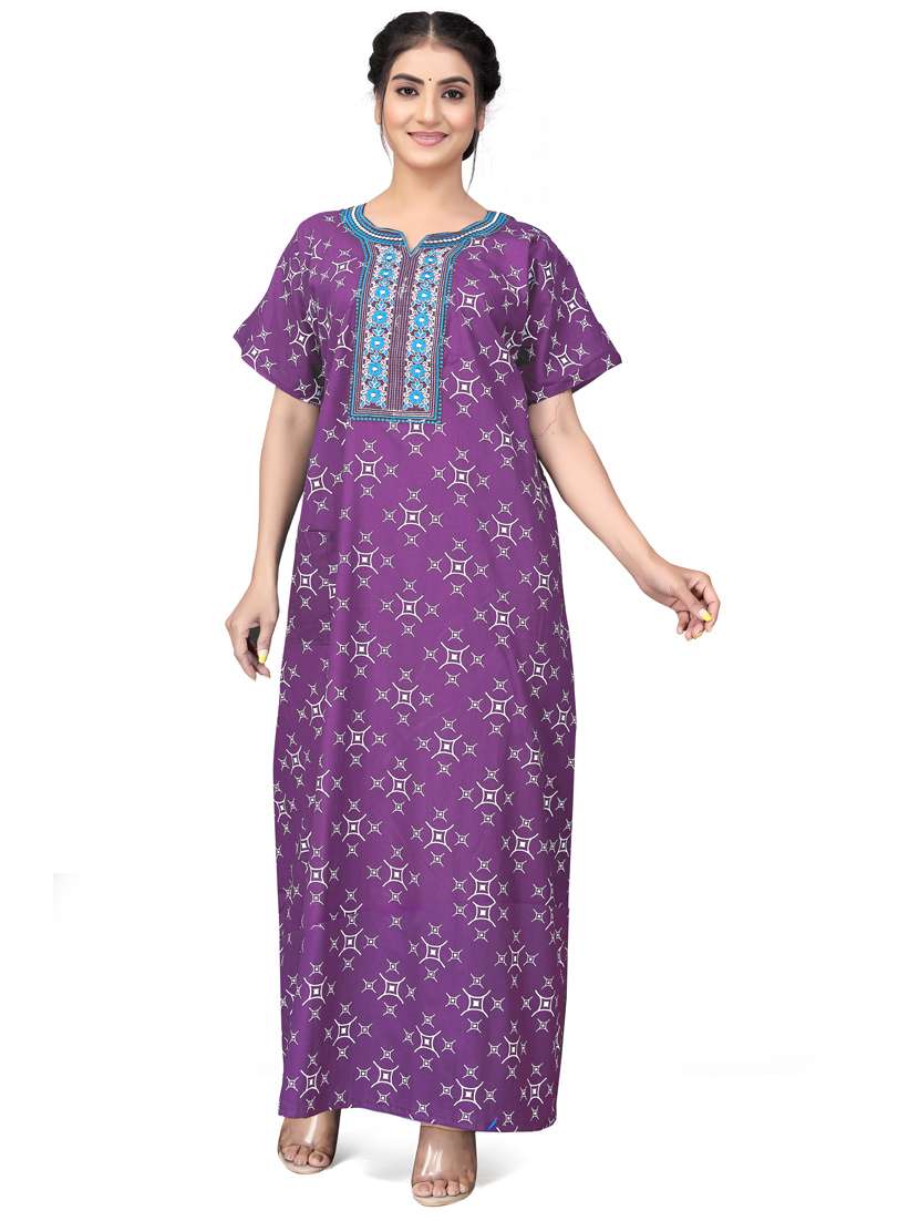 women purple cotton nighty 