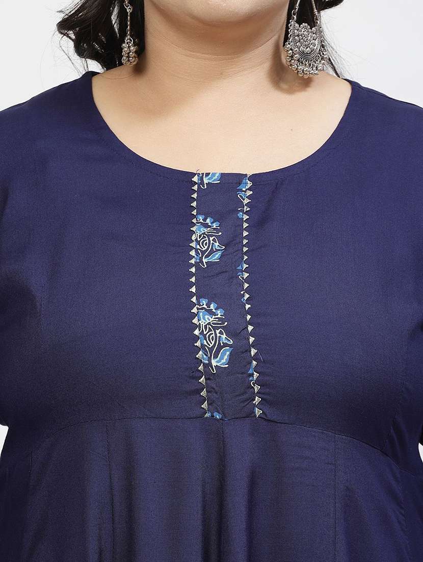 women navy blue round neck plus size flared kurta - 21391104 - Standard Image - 5