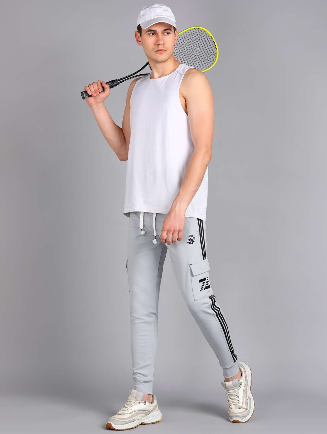 men grey mid rise side taped joggers  - 21391147 -  Standard Image - 3