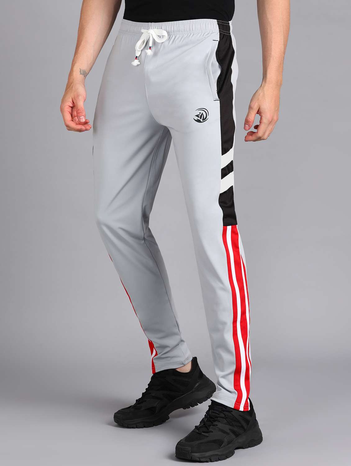 men mid rise side taped full length track pant