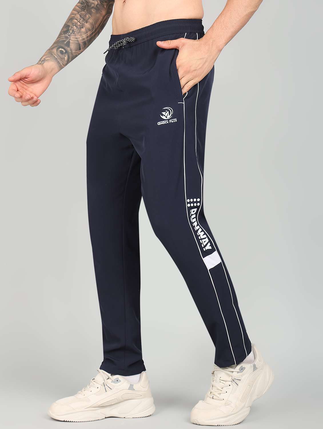 men mid rise side taped full length track pant