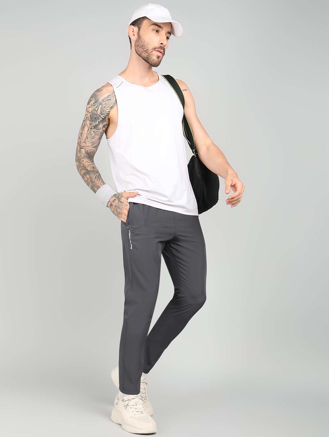 men grey polyester full length track pant - 21391215 -  Standard Image - 3