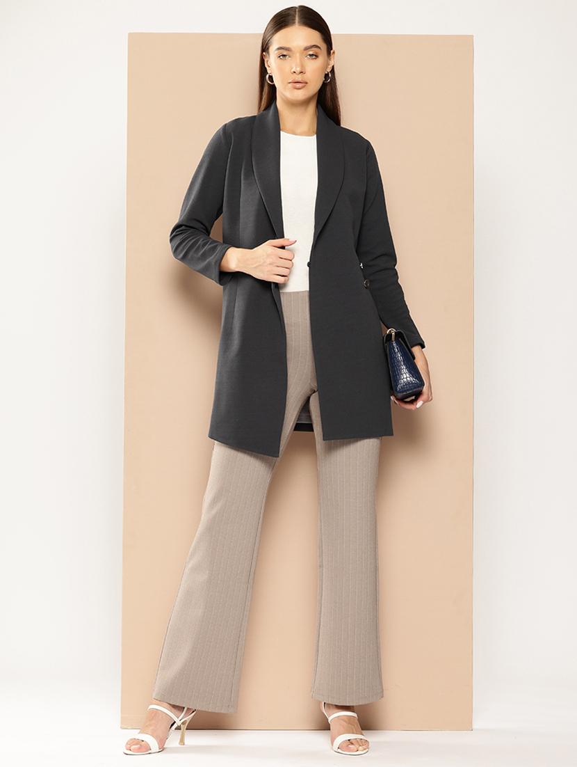 women grey polyester casual blazer - 21391230 - Standard Image - 3