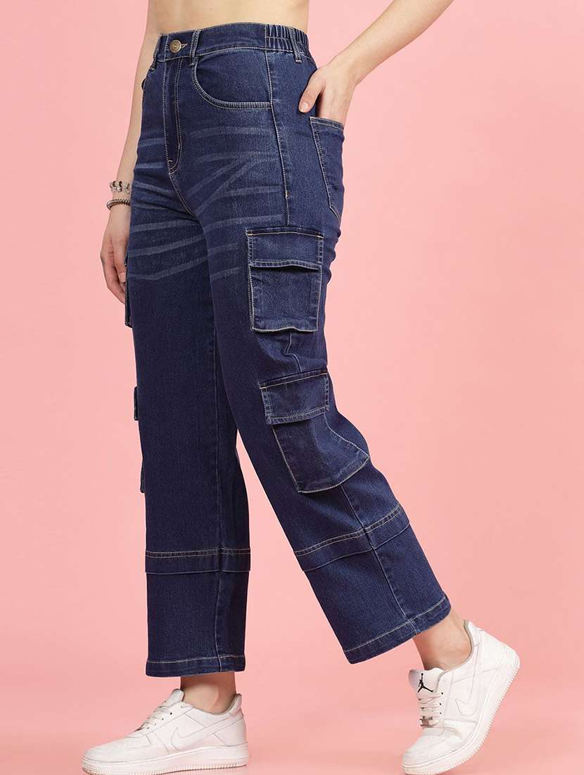 women navy blue cargo jeans - 21391282 -  Standard Image - 3