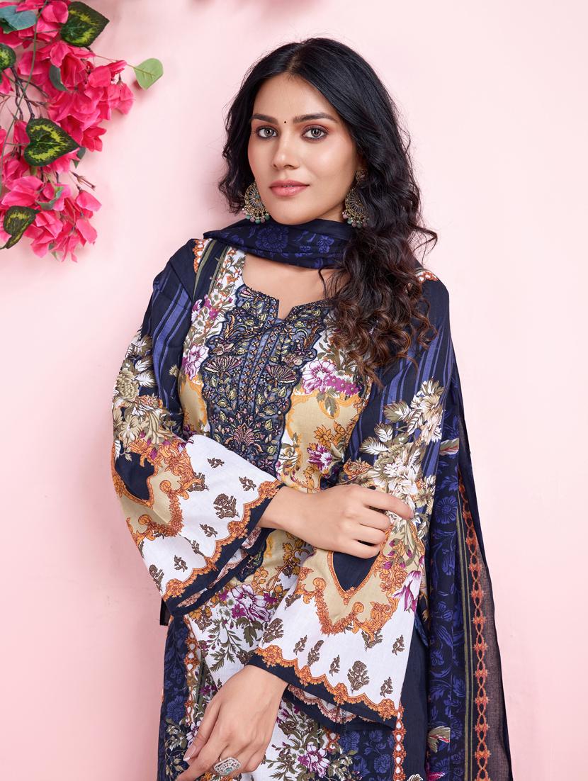 women navy blue long sleeve kurta pant with dupatta set - 21391316 - Standard Image - 3