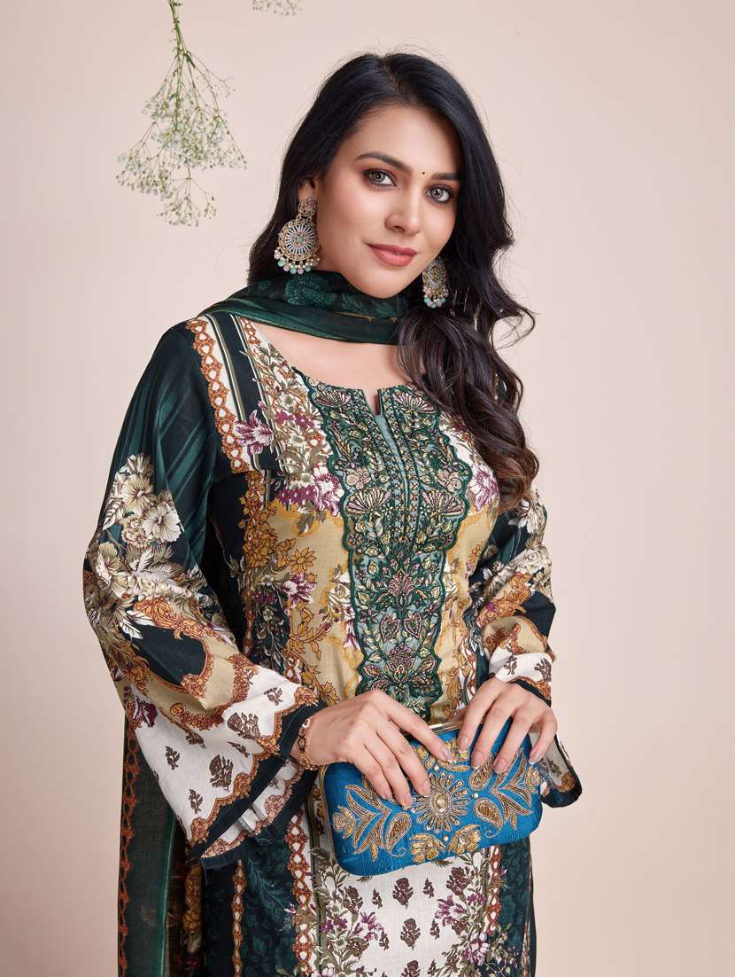 women bottle green long sleeve kurta pant with dupatta set - 21391319 - Standard Image - 3