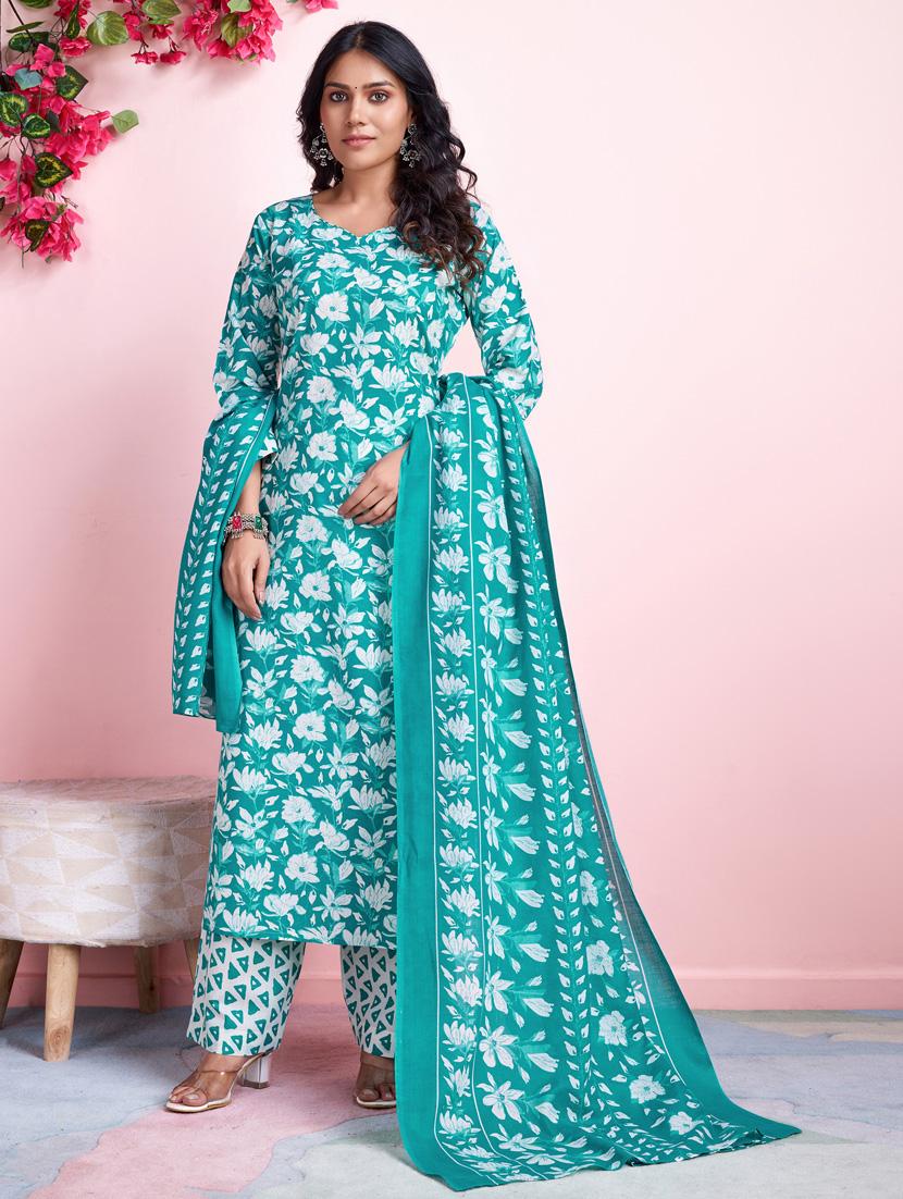 women three quarter sleeve kurta palazzo with dupatta set - 21391328 - Zoom Image - 0
