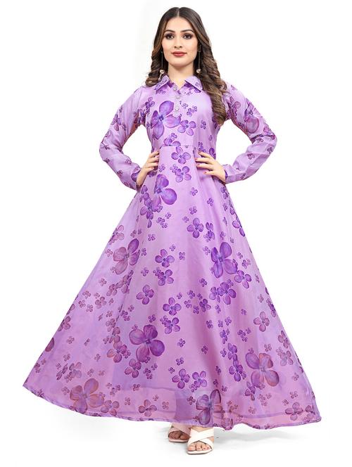 women lavender florals printed gowns - 21391395 - Standard Image - 0