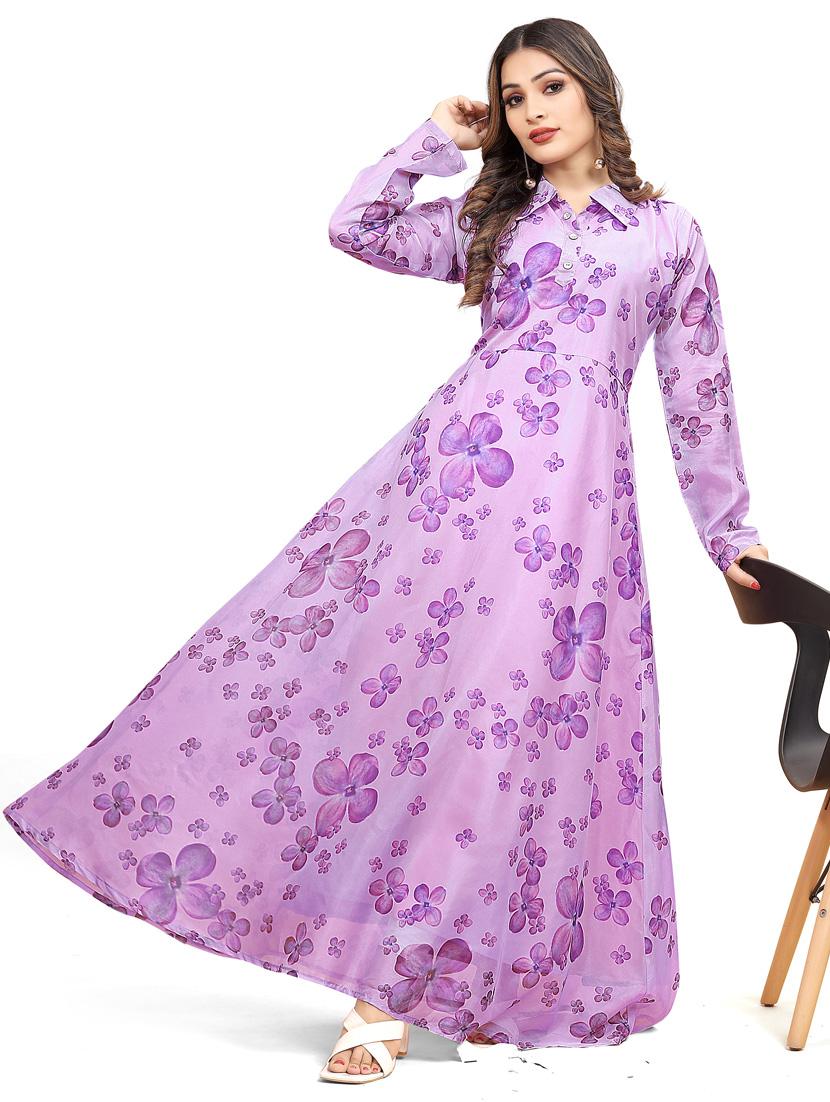 women lavender florals printed gowns - 21391395 - Standard Image - 3