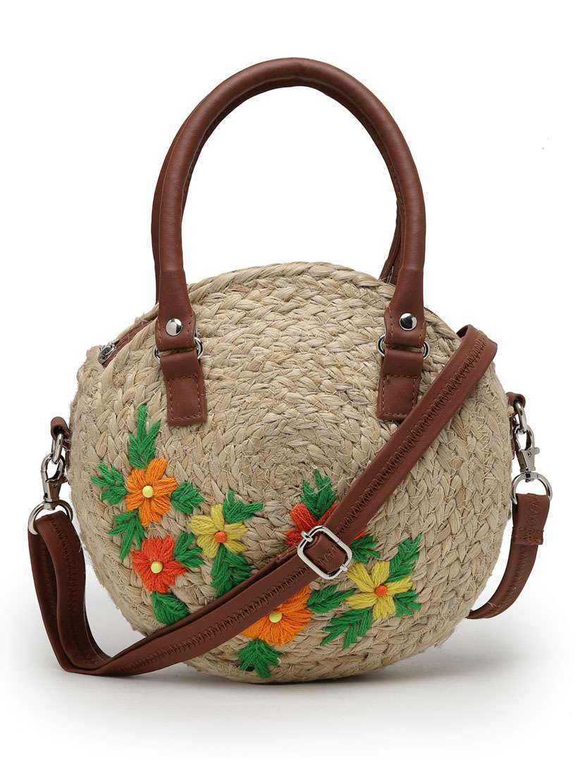 Beige Juteembroidered Handbag