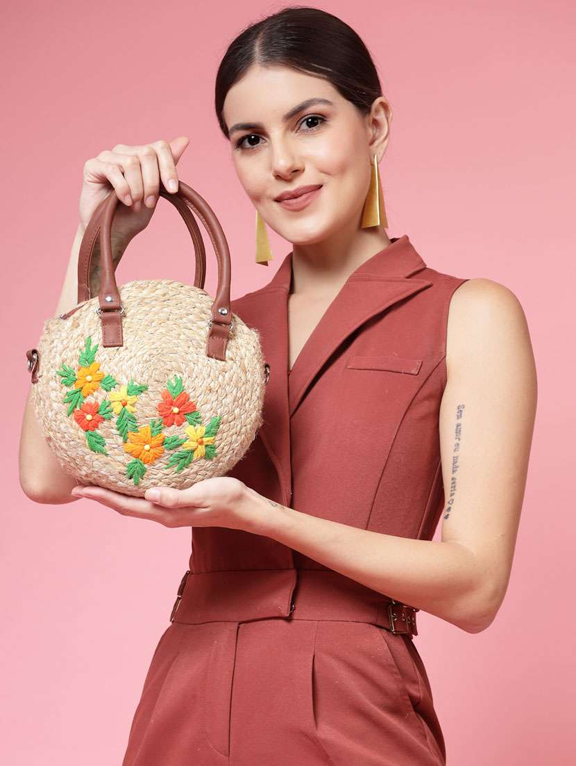 Beige Juteembroidered Handbag