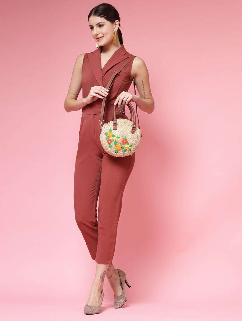 Beige Juteembroidered Handbag