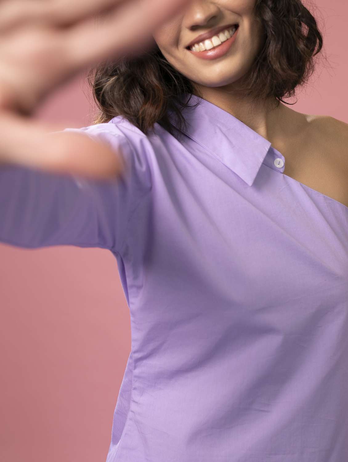 women solid collared single shoulder shirt - 21391532 -  Standard Image - 5