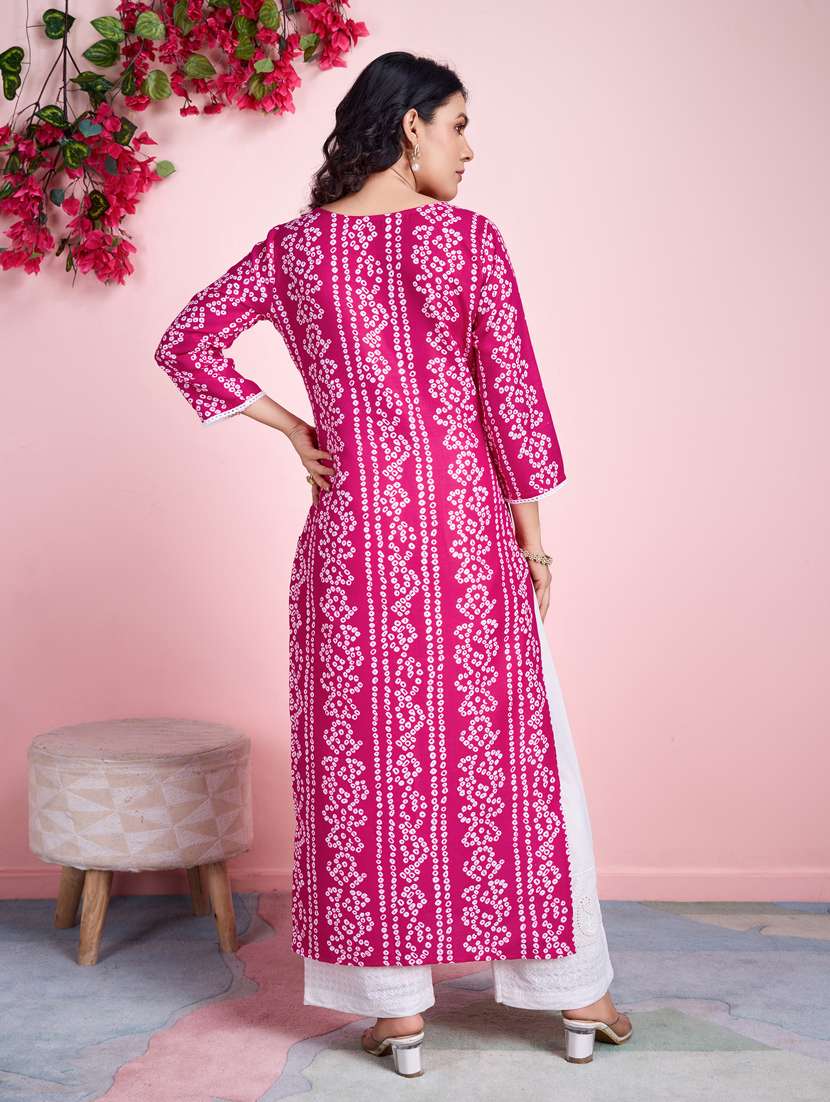 women pink bandhani printed straight kurta - 21391624 -  Standard Image - 3